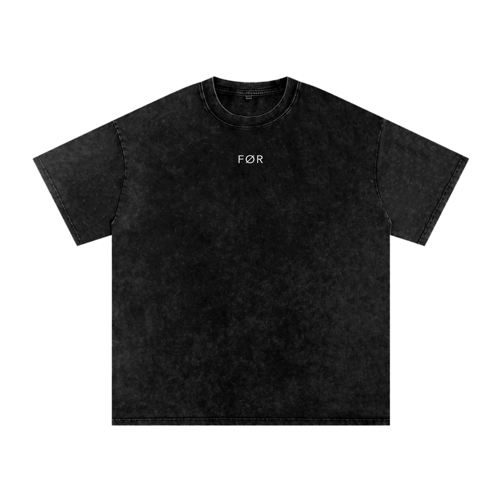 A short-sleeve crewneck t-shirt in a light beige mineral-wash or acid-wash fabric, shown flat against a solid white background.